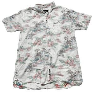 IM Hawaiian Shirt Men Size L Pink White Blue Green Floral 100% Rayon Lightweight